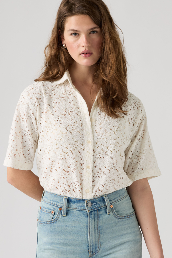 Harlie Short Sleeve Lace Shirt - Women - L - White / Egret Lace