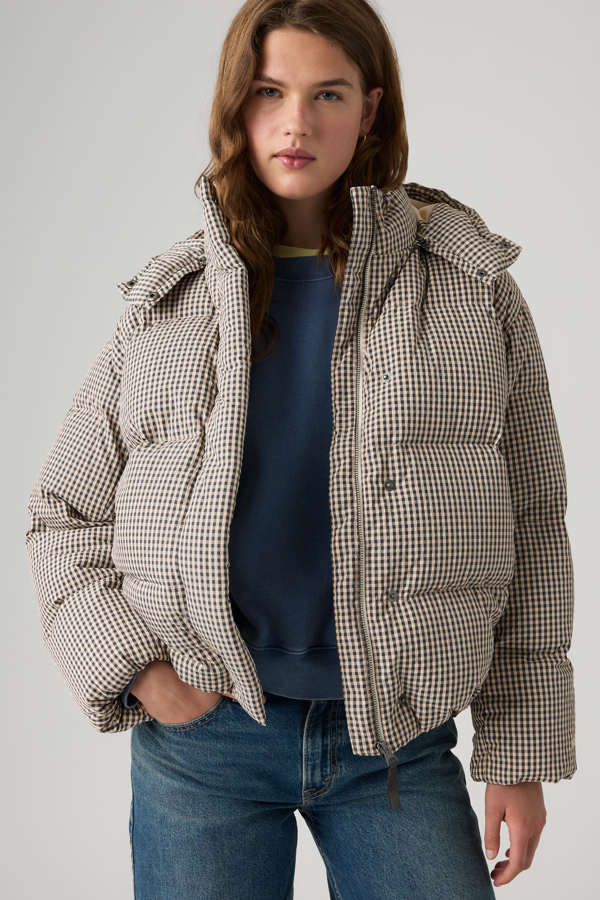 Tate Bubble Puffer - Mujer - M - Gris / Yoli Gingham Plaid As Header Seersucker