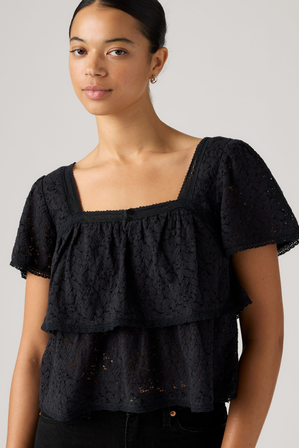 Blusa Dom Lace de manga corta - Mujer - L - Negro / Anthracite Night Lace