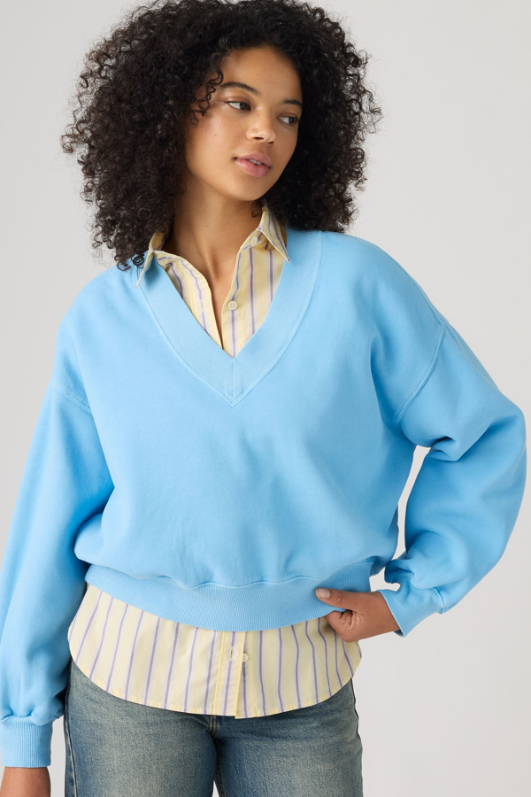 Vintage V Neck Sweatshirt - Mujer - L - Blue / Garment Dye Fleece Alaskan Blue