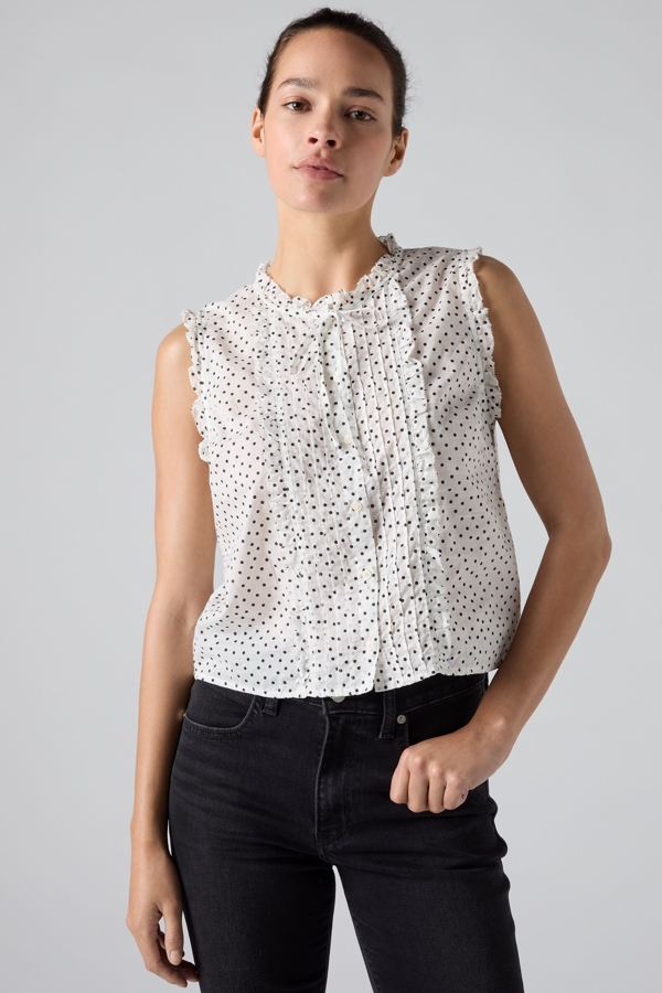 Shelby Sleeveless Slim Blouse - Women - L - White / Tovi Dot Egret Cotton