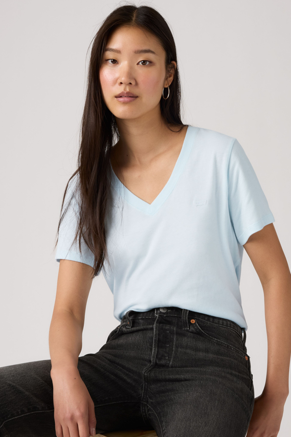 Camiseta de algodón con cuello de pico Favorite - Mujer - 2XS - Azul / Country Air