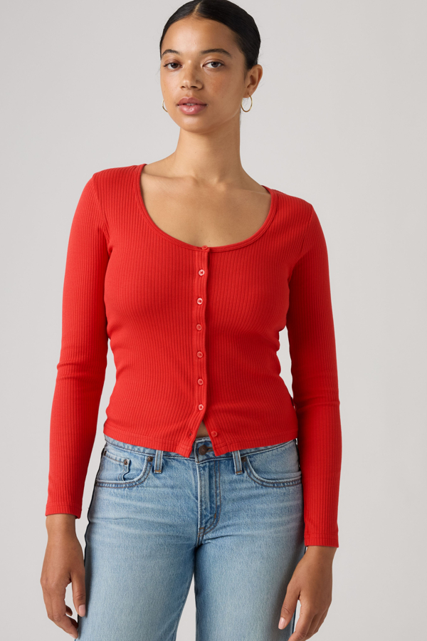 Top de manga larga Austen Button Up - Mujer - L - Rojo / True Red