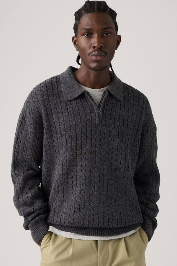 Mason Collared Quarter Zip - Hombre - L - Negro / Obscidian Heather