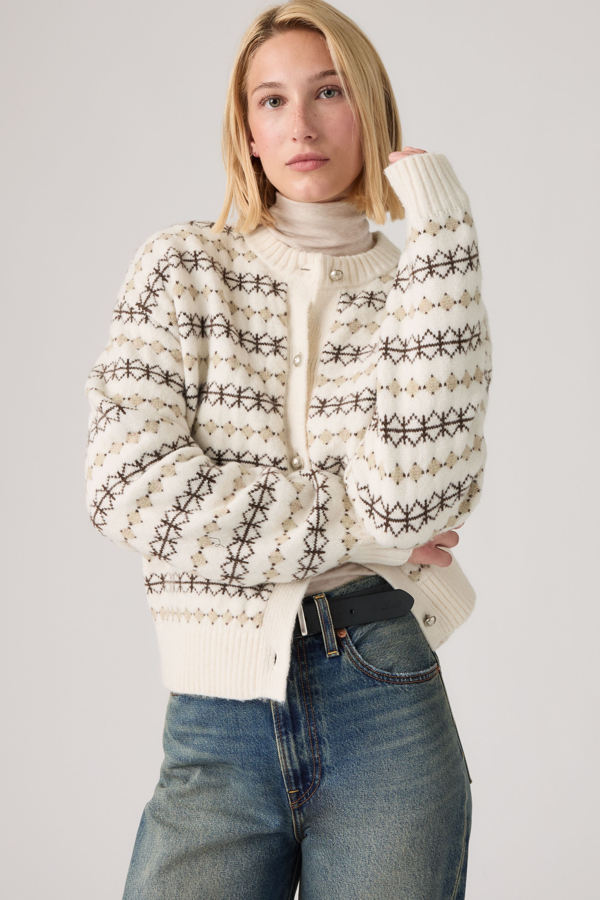Charlotte Crewneck Cardigan - Mujer - L - Blanco / Claire Fairisle Egret