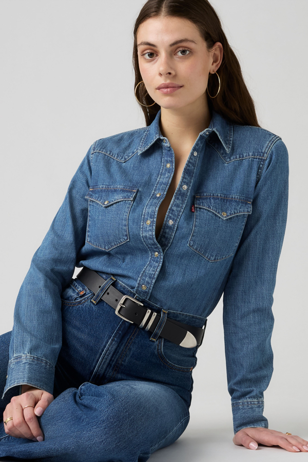 Heritage Western Denim Shirt - Women - L - Medium Wash / All Day Long Western