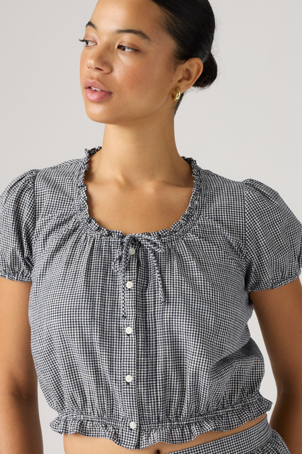 Chiara Short Sleeve Blouse - Mujer - L - Azul / Ceicil Even Micro Check Peacoat Cotton Blend