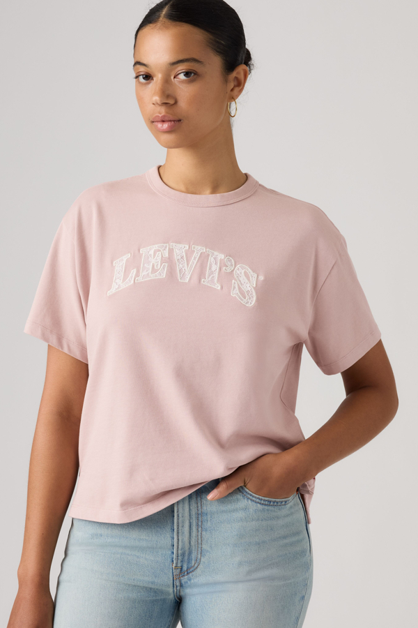 Graphic Vintage Tee - Women - L - Pink / Lace Applique Arch Logo Lilac Haze