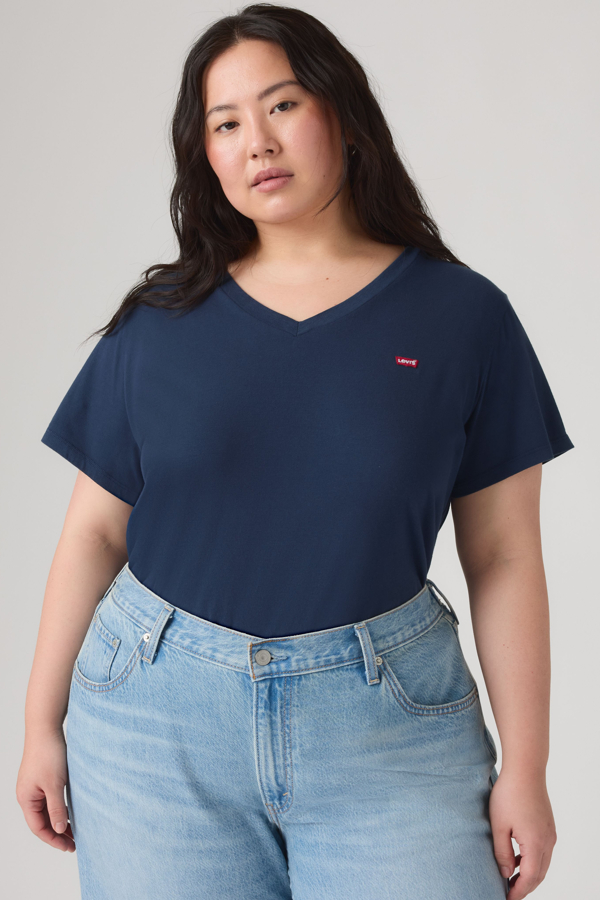 Perfect V Neck Tee (Plus Size) - Mujer - 1X - Blue / Chest Hit Navy Blazer