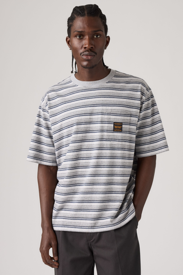 Workwear Pocket Tee - Hombre - 2XS - Multi Colour / Porter Stripe Medium Heather Grey