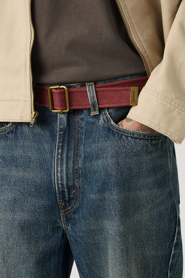 Washed Down Cotton Web Belt - Men - 100 - Red / Tawny Port Washed