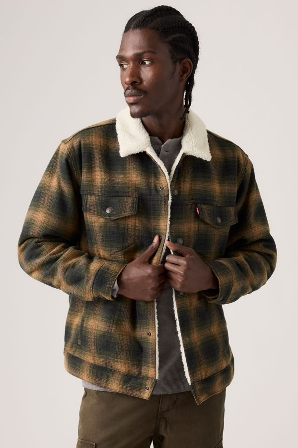 Relaxed Fit Trucker Jacket - Hombre - S - Multicolor / Scottie Plaid Komodo Green