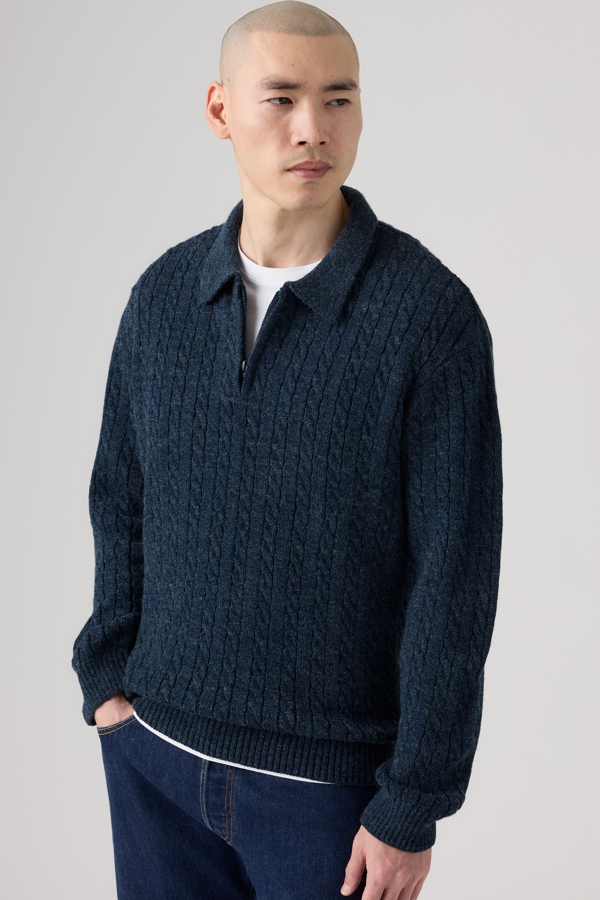 Mason Collared Quarter Zip - Hombre - L - Azul / Windsome Navy