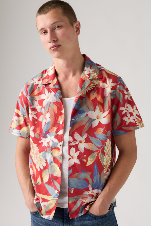 Sunset Camp Standard Fit Lightweight Shirt - Hombre - 2XL - Multicolor / Dallas Floral Print Red