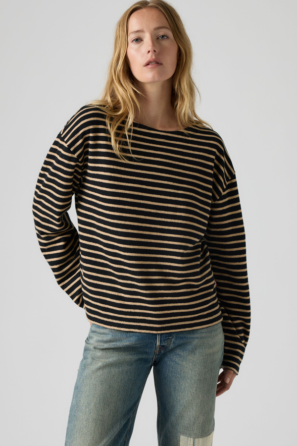 Levi's Women's Esme Relaxed Long Sleeve Top - Mujer - L - Negro / Allie Stripe Anthracite Night