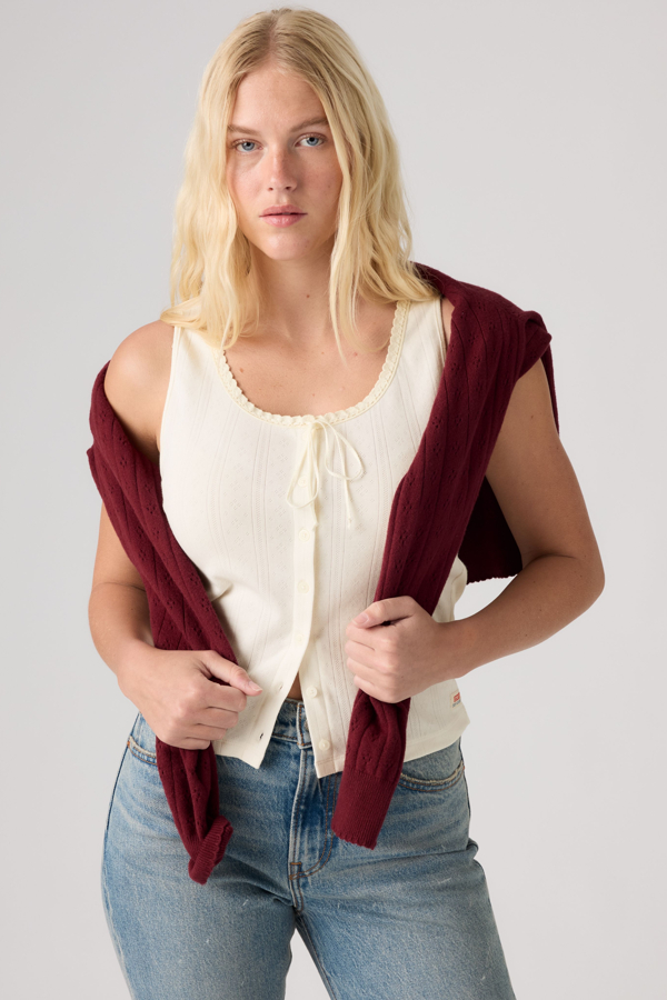 Levi's Dry Goods Pointelle Lace Tank Top - Women - L - White / Egret