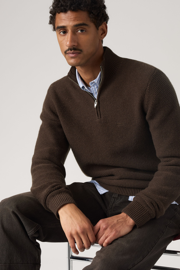 Housemark Quarter Zip Sweater - Hombre - 2XL - Brown / Hot Fudge Heather