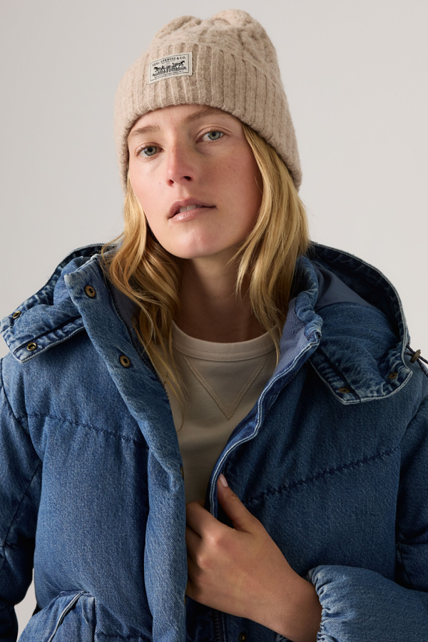 Gorro de punto trenzado Holiday Backpatch - Mujer - One Size - Neutral / Oatmeal Heather