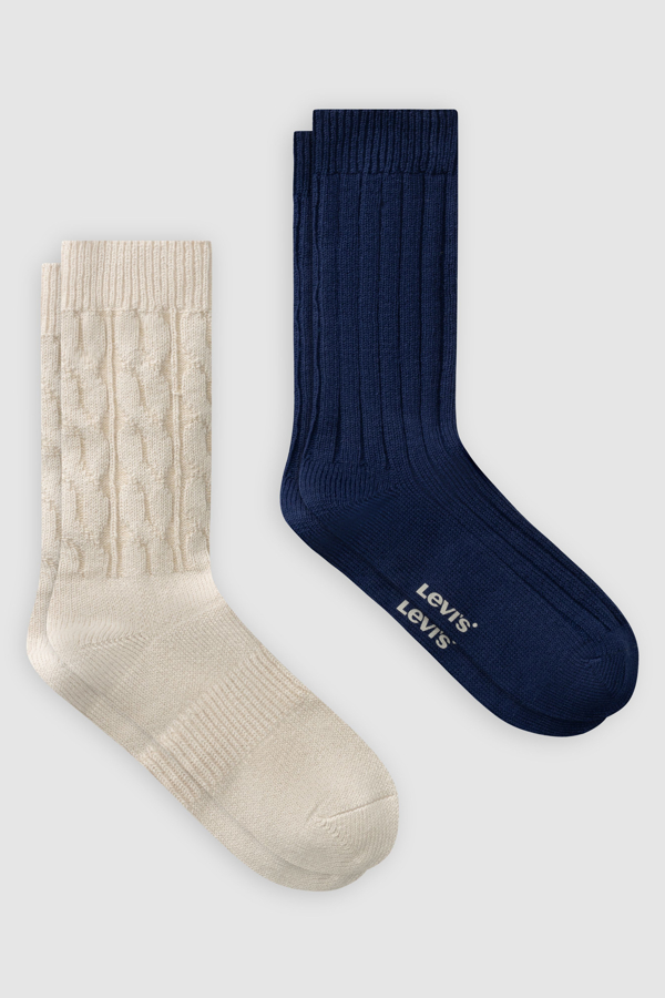 Levi's Regular Cut Cable Bootsock 2 Pack - Mujer - 39 - Multi Colour / Beige/Blue