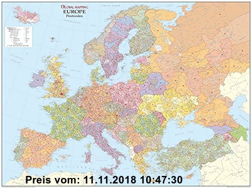 Gebr. - Postleitzahlkarte Europa: Mit Oberflächenlaminat