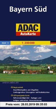Gebr. - ADAC AutoKarte Deutschland, Bayern Süd 1:200.000: Registerheft: Zufahrtskarten und Citypläne, umfangreiches Ortsregister mit Postleitzahlen. .