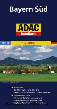 Gebr. - ADAC AutoKarte Deutschland, Bayern Süd 1:200.000: Registerheft: Zufahrtskarten und Citypläne, umfangreiches Ortsregister mit Postleitzahlen. .