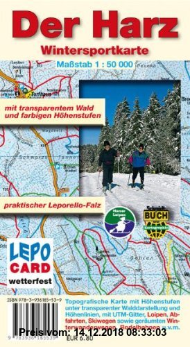 Gebr. - Wintersportkarte - Der Harz: mit transparentem Wald und farbigen Höhenstufen. Maßstab 1:50000. Wetterfeste Ausgabe folienkaschiertes Papier