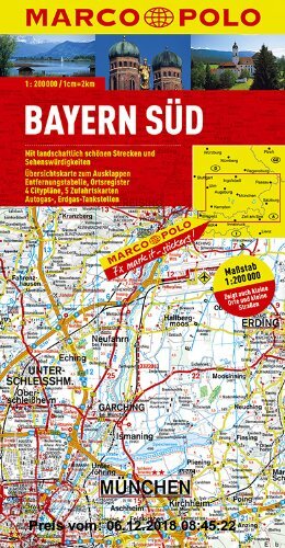 Gebr. - MARCO POLO Karte Bayern Süd 1:200.000: Mit landschaftlich schönen Strecken und Sehenswürdigkeiten. Übersichtskarte zum Ausklappen, Entfernungs