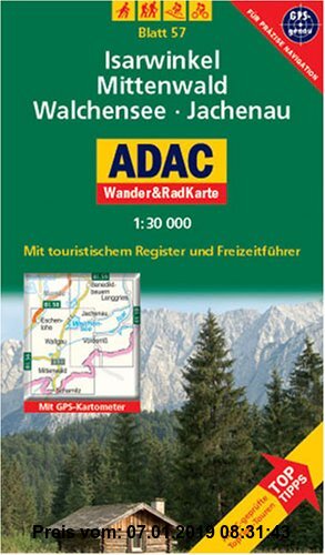 Gebr. - ADAC Wander- & RadKarte 57 Mittenwald 1 : 30 000: Alpen / Voralpen. GPS-genau. Mit touristischem Register und Freizeitführer