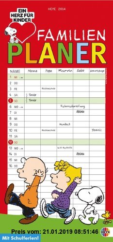 Gebr. - Snoopy Familienplaner 2014: Mit Schulferien. 5 Spalten