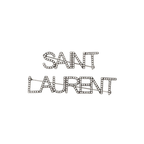 Saint Laurent Broche com logo e cristais - Prateado