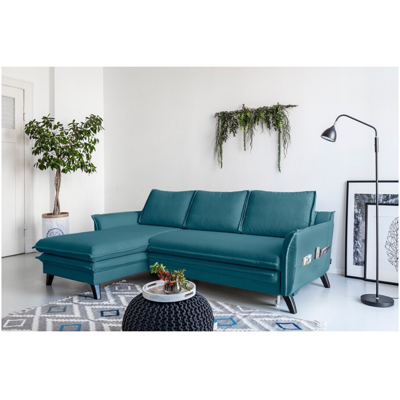 Bobochic Canapé d'angle convertible Boho bleu canard