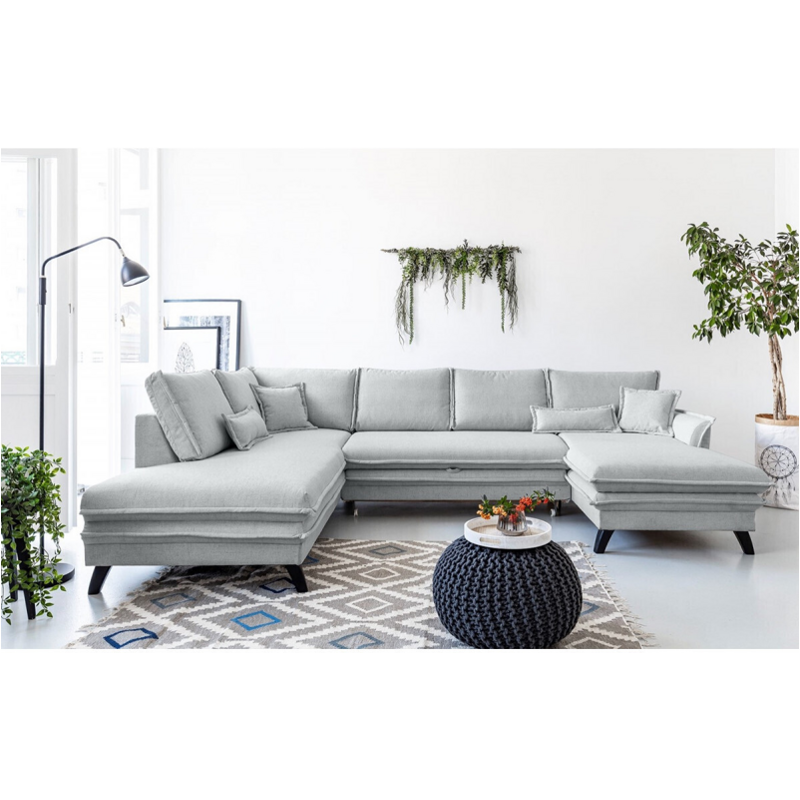 Bobochic Canapé panoramique XXL Boho gris clair