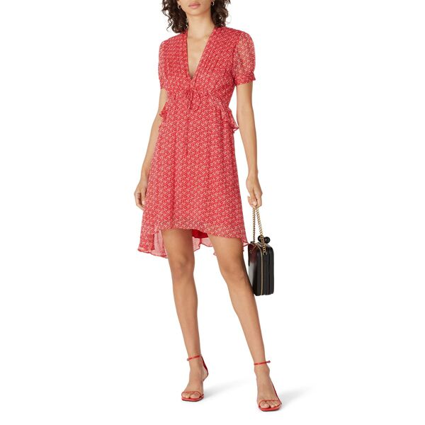 The Kooples Flowing Short Sleeve Dress red-pink-print