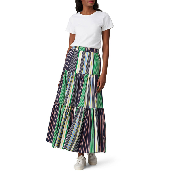 Tory Burch Printed Peasant Skirt black-multicolored-print - TYB184_LR -  Accessories Green multi striped cotton (100% Cotton luxe popli