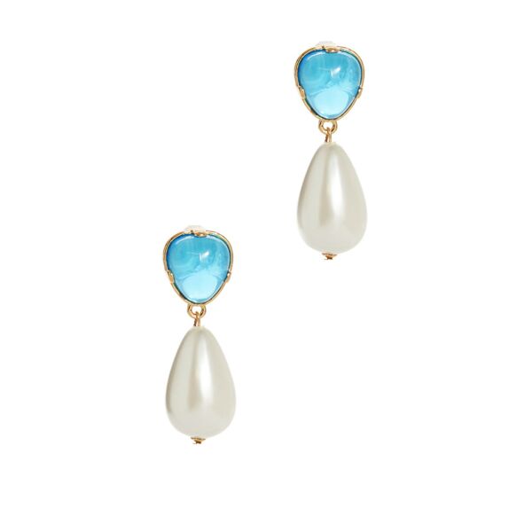 Kenneth Jay Lane Aqua and Pearl Earrings gold-white-blue