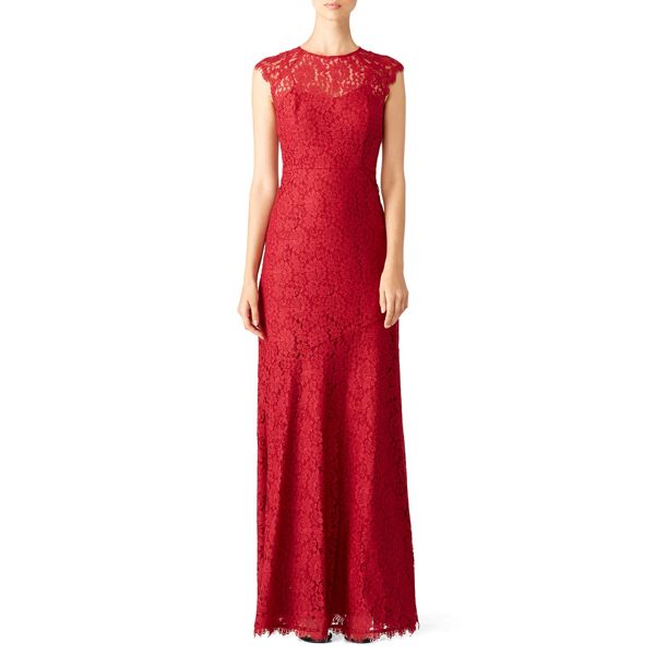 Shoshanna Red Rose Cap Sleeve Gown red