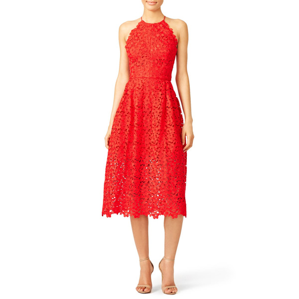 cynthia rowley cherry red lace halter dress