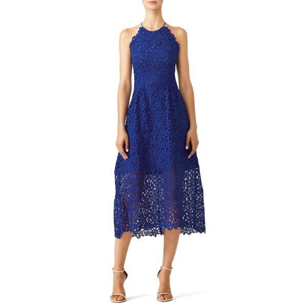 Slate & Willow Cobalt Lace Midi Dress blue