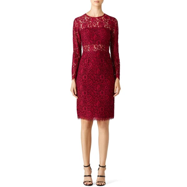 Shoshanna Garnet Illusion Lace Sheath red