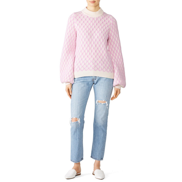 portugisisk Perpetual pave Stine Goya Pink Carlo Sweater pink-print - STG8_L - Accessories Pink and  white knit (80% Wool, 20% Polyamide). Swe