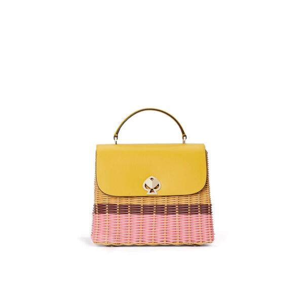 kate spade new york accessories Romy Wicker Medium Top Handle Bag yellow-pink