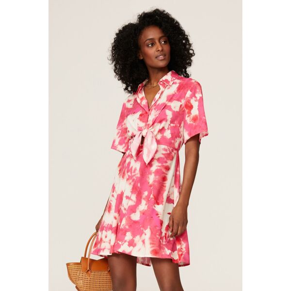 Thakoon Collective Tie Dye Tie Waist Shirt Dress pink-white-print