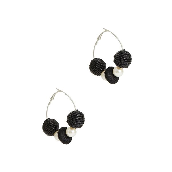 Area Stars Bead Pearl Hoops black-silver