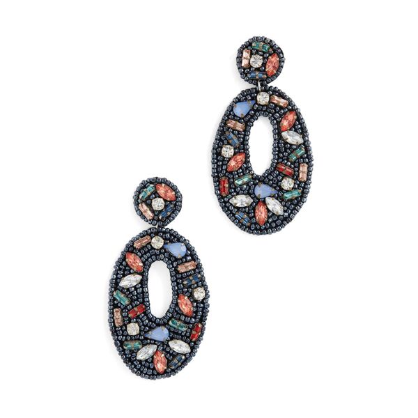 Kenneth Jay Lane Multi Oval Drop Bead Earrings black-multicolored