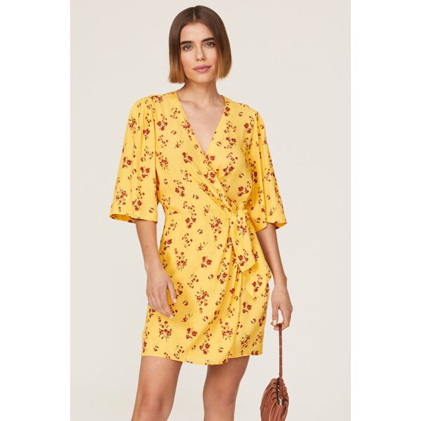 Thakoon Collective Yellow Floral Wrap Dress yellow-red-print