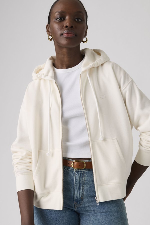 Levi's Damski Biały / Sugar Swizzle Fleece Bluza Z Kapturem Na Zamek Everyday - Kobiety - 2XS
