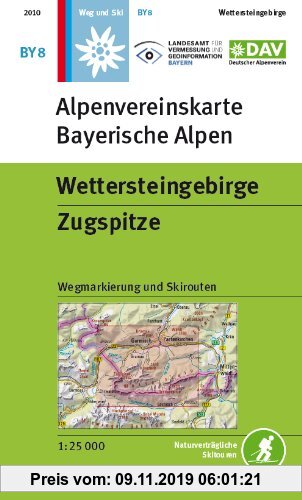 Gebr. - Wettersteingebirge, Zugspitze: Topographische Karte1:25.000 mit Wegmarkierungen und Skirouten