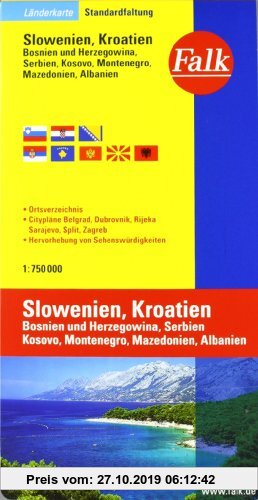 Gebr. - Falk Länderkarte Slowenien / Kroatien / Bosnien-Herzegowina / Serbien und Montenegro / Makedonien / Albanien 1:750 000