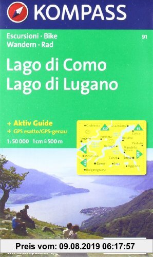 Gebr. - Kompass Karten, Lago di Como, Lago di Lugano: Wandern / Rad. Escursioni / bike. GPS-genau (Aqua3 Kompass)
